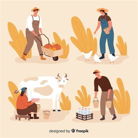 Download Pack Of Flat Agricultural Workers For Free Illustration