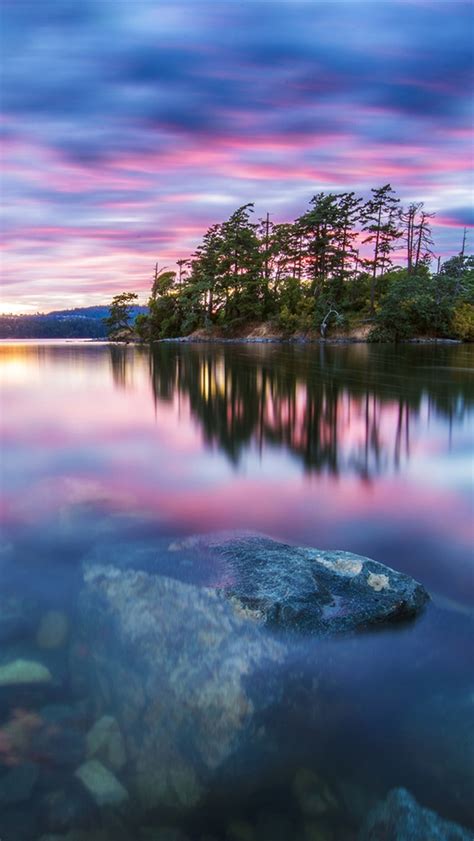 Nature Scenery Trees Lake Water Stones Sunset Iphone X 87654
