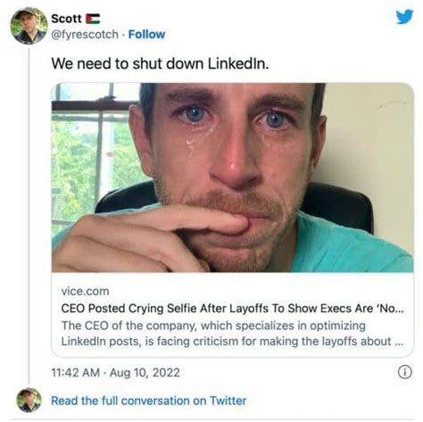Ceo Gets Roasted For Posting Crying Selfie After Laying Off Workers