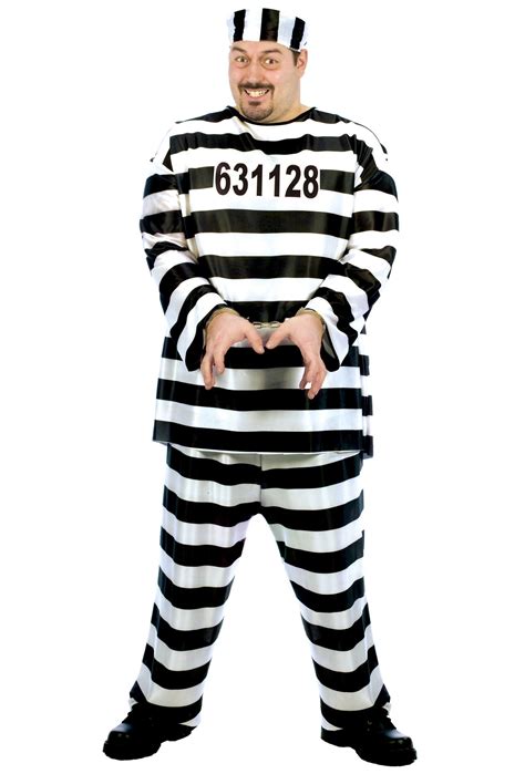 Jailbird Prisoner Convict Prison Jail Criminal Inmate Men Costume Plus