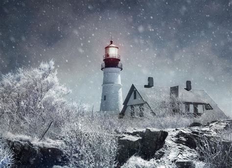 Portland Head Lighthouse Snowstorm Cape Elizabeth Maine