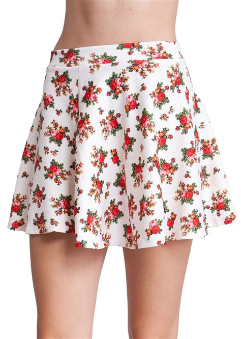 Rose Print Flared Skater Skirt Sk210213469iv Clothing Clothes Womens