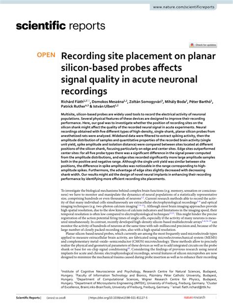 Pdf Recording Site Placement On Planar Silicon Based Probes Affects