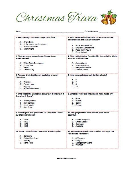 The Christmas Trivia Is Shown In This Printable Worksheet For Students
