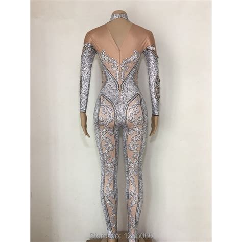 ♈sparkly Crystals Jumpsuit Sexy Stones Stretch Bodysuit Womens Stage Performance Celebrate