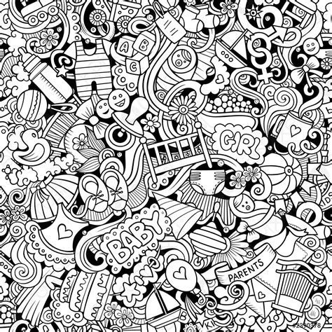 Cartoon Cute Doodles Hand Drawn Baby Seamless Pattern Stock Vector