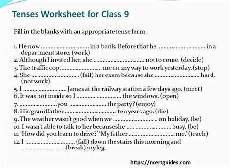 Tenses Worksheet For Class Ncert Guides