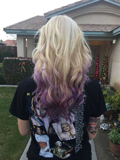 Blonde With Purple Tips Purple Ombre Hair Dip Dye Hair Dyed Blonde Hair