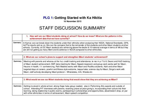 Staff Discussion Summary Ka Hikitia