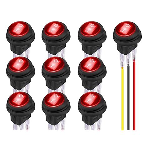 Buy DaierTek Red LED 12 Volt Rocker Switch Waterproof Round Rocker