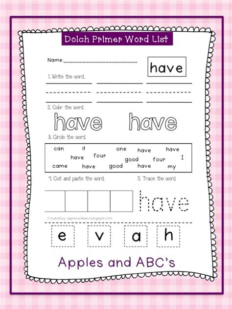 Dolch Primer Sight Word Printables Apples And Abcs