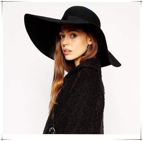 Women Black Large Wide Brim Autumn Sun Cap Wool Felt Floppy Hat In