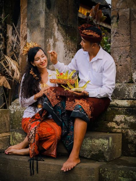 Traditional Balinese Ceremony Multicultural Couple Making Hindu