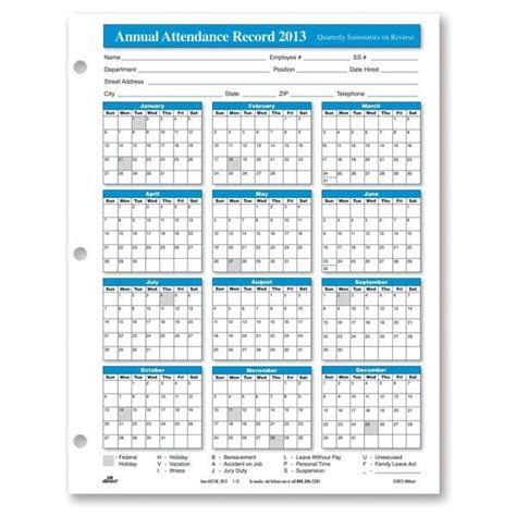 Attendance Record Calendar Free Printable Employee Attendance Calendar