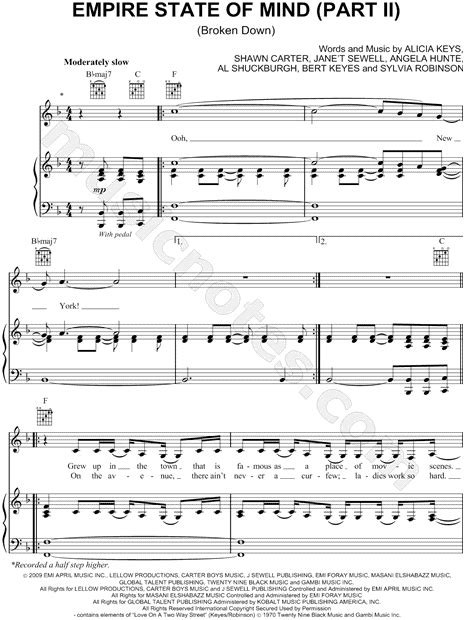 Alicia Keys Empire State Of Mind Part Ii Sheet Music In F Major