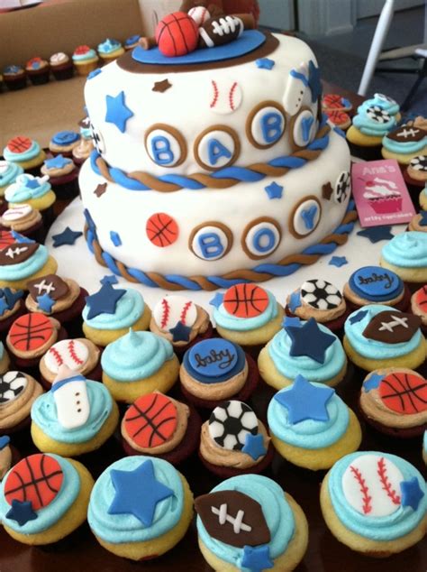 Even if you do not have a specific theme you can create a common exercise for a baby shower, it can include all kinds of sports, such as football, baseball, basketball and hockey. Sports Themed Baby Shower - CakeCentral.com