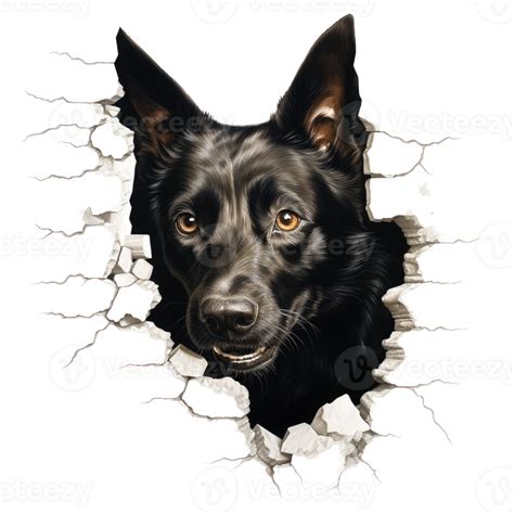 Black Dog Peeking Out From Broken Wall Generative Ai 26913077 Png