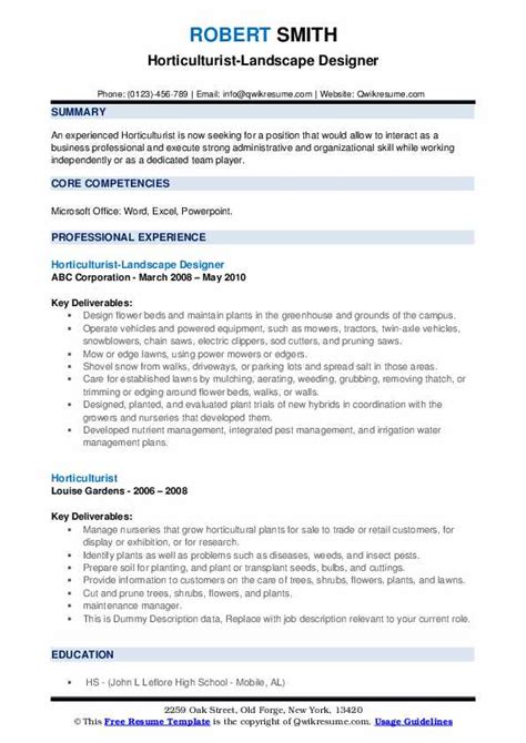 Horticulturist Resume Samples Qwikresume