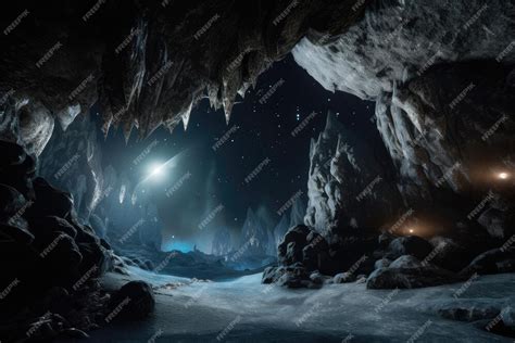 Premium Ai Image Frozen Cavern With View Of The Night Sky And Stars