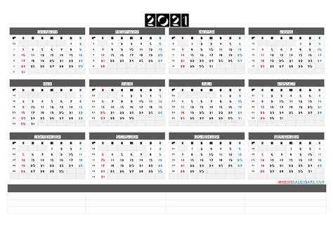 Free download printable yearly calendar 2021 ai vector print template, place for photo, company logo or graphics. Free Printable 2021 Yearly Calendar with Week Numbers (6 ...