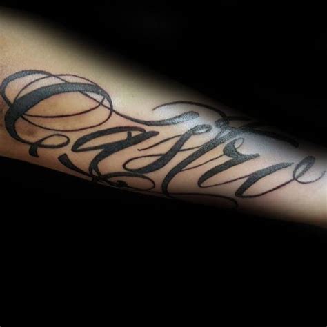 Arabic tattoos hold quite a fascination for men and women, mainly due to its beautiful calligraphy, and they consist primarily of a person's name or short meaningful words. 90 Script Tattoos For Men - Cursive Ink Design Ideas