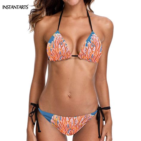 Instantarts Summer Swimming Suits For Women Sea Plants Coral Print
