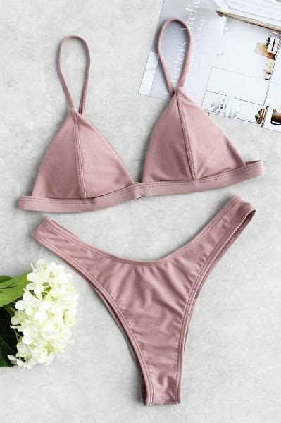 Pink Seam Detail Triangle Bikini Set In Bikinis Bikini Swimwear My Xxx Hot Girl
