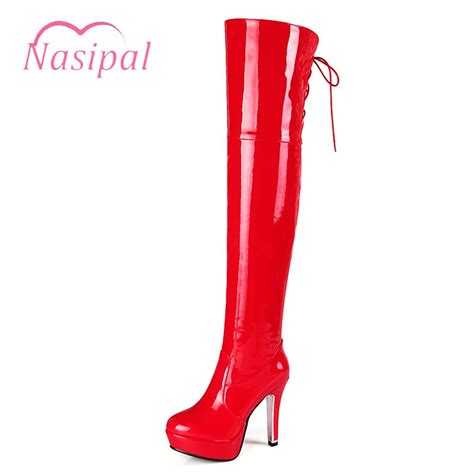 nasipal night club shoes woman wedding shoes high heels thigh high boots thick heels sexy long