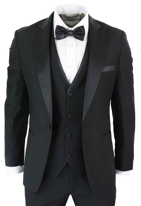 Paul Andrew Regent Black Mens Piece Black Classic Satin Tuxedo Dinner Suit Tailored Fit