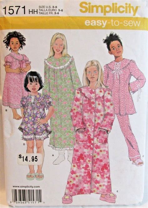 Simplicity 1571 Pattern Child S Nightgown Robe Pajamas In 2 Lengths 3 6