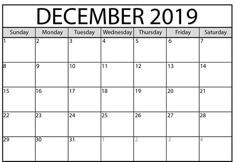 Free Blank December Calendar 2019 Printable Template Pdf Word Excel 3