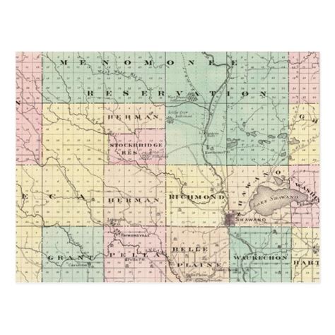 Map Of Shawano County State Of Wisconsin Postcard