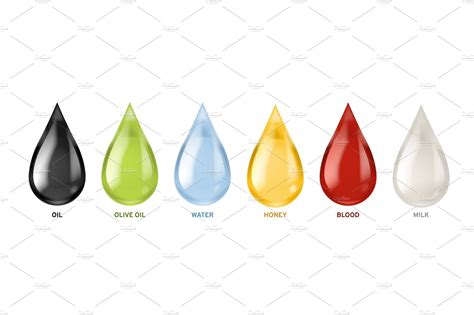 Different Liquids Drops Colorful Illustrations ~ Creative Market