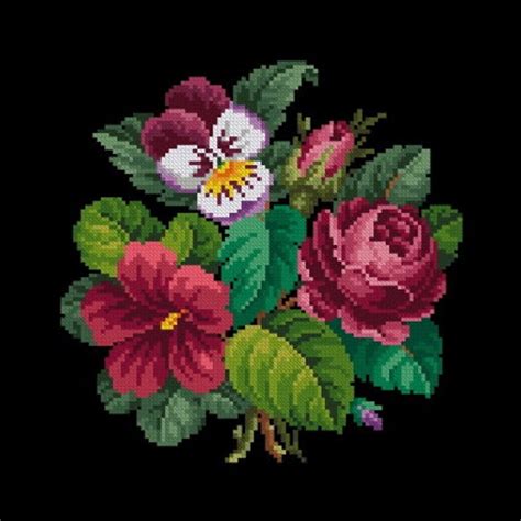 Vintage Roses Bouquet 8 Cross Stitch Pattern Pdf Flowers Etsy