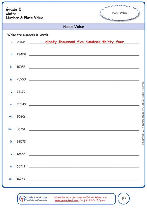 place value grade 5 worksheet