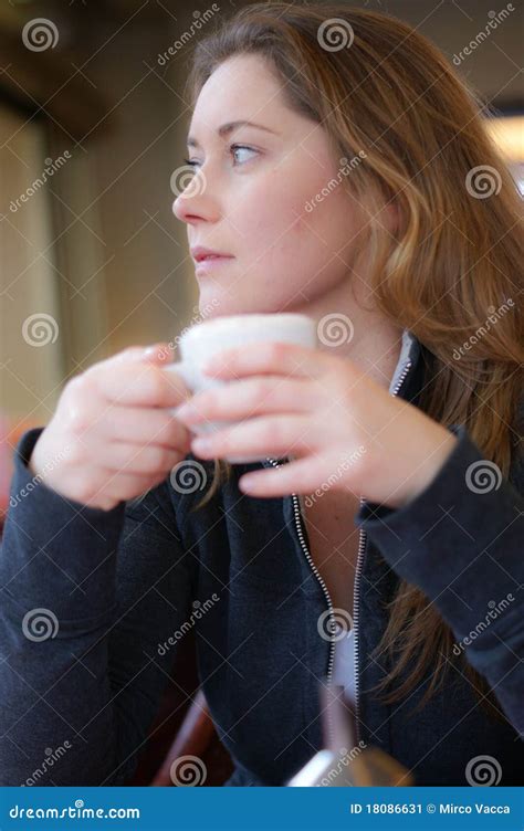 Woman Is Drinking Coffee Stock Image Image Of Beverage 18086631