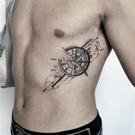 Geometric Compass And Clock Tattoo