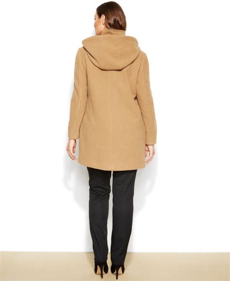 Ellen Tracy Plus Size Wool Blend Hooded Car Coat In Natural Lyst