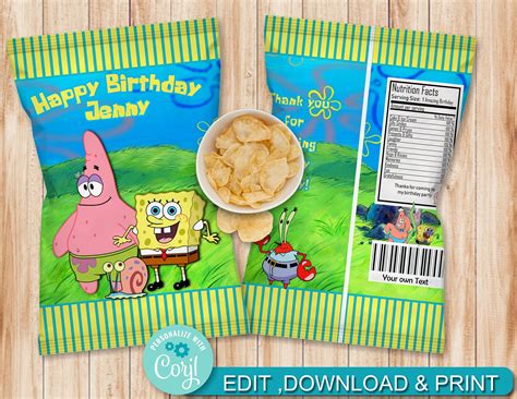 Spongebob Chip Bag Spongebob Birthday Chip Bag Spongebob Birthday