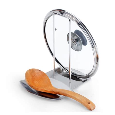 And free gifts (if any). Stainless Steel Pan Pot Cover Lid Rack Stand Spoon Holder ...