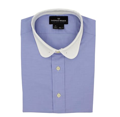 Blue W White Club Collar Performance Dress Shirt With Tie Bar Eyelet Thomas Wages