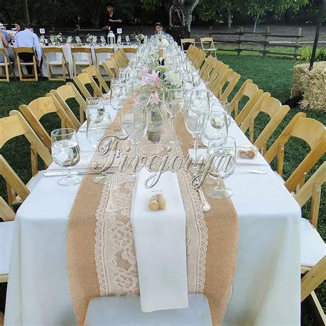 10pcs Rustic Wedding Decor Hessian Burlap Table Runner With Knitted