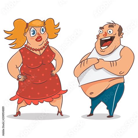 Fat Couple Obese Man And Woman Vector Cartoon Illustration Of People