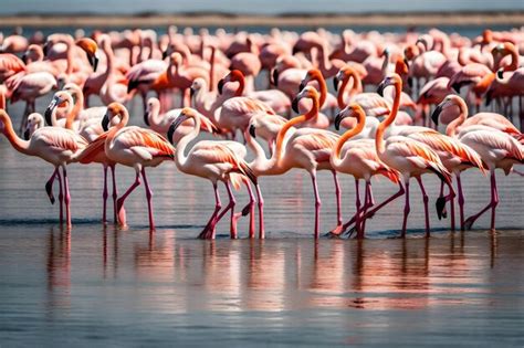 Premium Ai Image Photo Flock Of Pink Flamingos At Walvis Bay Namibia M