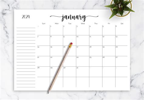 Download Printable Monthly Calendar With Notes Section Pdf
