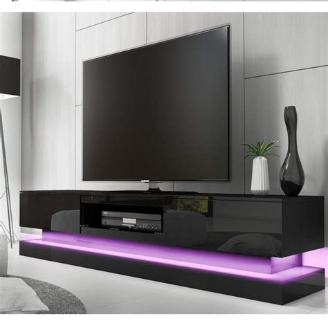 Large Black Gloss Tv Unit With Lower Led Lighting Evoque 300300abk