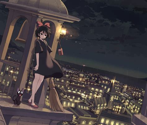 City Anime Girls Cat Kikis Delivery Service Night
