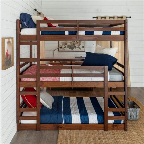 Walker Edison Furniture Company Transitional Solid Wood Triple Low Bunk