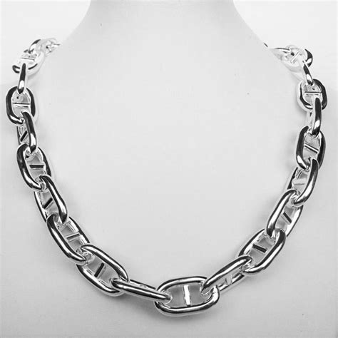 Sterling Silver Womens Anchor Chain Link Necklace