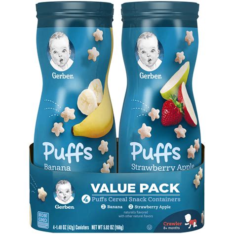 Gerber Graduates Puffs Value Pack Banana And Strawberry Apple 4 Ct